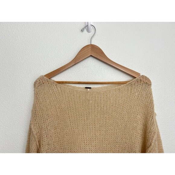 Free People Mohair Transparent Crew Neck Sand Tunic Sweater Lounge Soft Cozy M - Picture 6 of 10